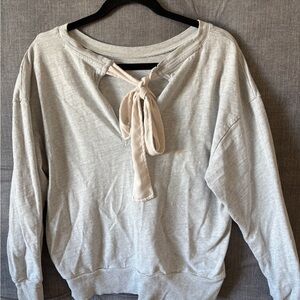 LOFT Light Gray Sweatshirt with Black Bow Accent - size L